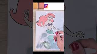 Desenho pequena sereia ariel colorindo com areia e glitter  colored sand painting with joy [upl. by Ylrebma]