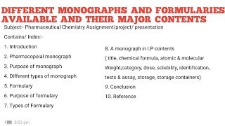 Different monographs and formularies available and their major contents [upl. by Eisaj]