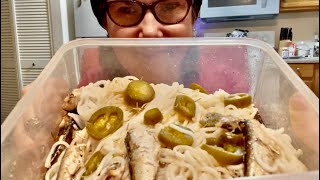 ASMR Spicy 🌶️ jalapeño’s 🌶️ RICE NOODLES 🍜 WITH SARDINES 😘💜 🌶️ Very Chewy Sounds 😁 [upl. by Carlye]