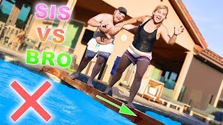 Try NOT To FALL Into The POOL CHALLENGE SIS vs BRO Ft DailyBumps  SoCassie [upl. by Viridis]