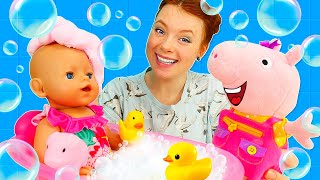 Puppen Video für Kinder Neue Badewanne für Baby Born Puppe Irenes Puppen Kindergarten [upl. by Laney615]