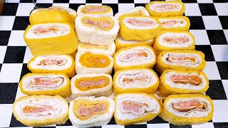 백종원 레시피로 유명한 명란 계란말이 Korean Food Egg rolled omelet with Pollock roe 卵焼き 鸡蛋卷 Korean street food [upl. by Sutniuq]