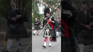 Drum Major Rennie leading Kintore Pipe Band marching to 2023 Braemar Gathering in Scotland shorts [upl. by Portingale]