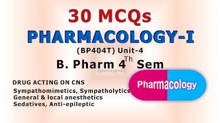 Pharmacology 1 30 MCQ Unit 4 BP404T B Pharm 4th Sem 2nd Year [upl. by Giana]