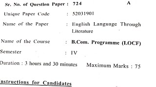 English Language Through Literature 2nd  Previous Year Question Paper  Ba program  4th Semester [upl. by Etheline]