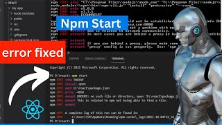 npm start error in vs code npm start not working  How to fix npm error React  npx start error [upl. by Nidia]