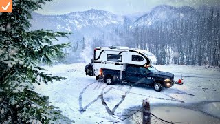 🏔️ SNOW  WIND  RAIN  MUD  TRUCK CAMPING in the MOUNTAINS  FullTime Truck Camping  Vlog 24 [upl. by Etnwahs]