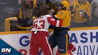 Predators Filip Forsberg Red Wings Mortiz Seider Fight in Battle of Unexpected Combatants [upl. by Tyra]