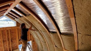 Arched Cabin Build  Installing Rockwool Insulation on Side Walls 15 [upl. by Hesta]