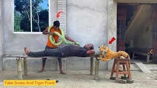 King Cobra Snake And Tiger Prank 🐍 Part 1  Fake Snake Prank Video on Public  Bidik Prank [upl. by Amlet]