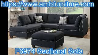 Poundex F6974 3 pc black linen like fabric sectional sofa reversible chaise and ottoman Ebern design [upl. by Emad]