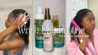 RELAXED HAIR WASH DAY ROUTINE  Reduce Shedding  Breakage  Hydrated amp Moisturized Hair [upl. by Larcher]