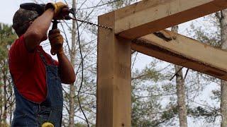 S1 EP17  WOODWORK  TIMBER FRAME BASICS  DAY TWO BUILDING THE CABIN [upl. by Anitnatsnok26]