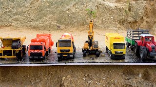 Rescue and find construction vehicles on sand  Dump truck excavator toy stories  BIBO TOYS [upl. by Hafler]