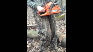 Husqvarna 445 chainsaw start up and sawing [upl. by Gerri217]