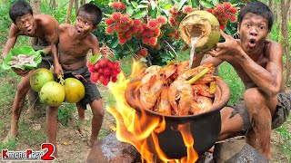 Primitive Technology  Cooking shirims eating delicious  Kmeng Prey [upl. by Lauree]