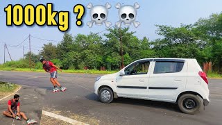 Pulling car on skates  Dont Try☠️ experiment roadskating [upl. by Adrial]