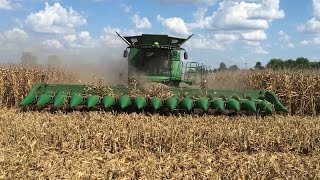 John Deere S690 Tracked Combine with a 16 Row Corn Head [upl. by Rydder211]