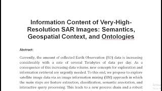 Information Content of Very High Resolution SAR Images Semantics Geospatial Context and Ontologies [upl. by Nahsyar]