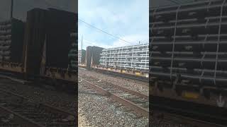 Pipes on flat railcars at Galveston sub railfan [upl. by Assilrac]