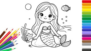 Drawing and Coloring a Cute Mermaid Lily 🤩 🧜‍♀️🌊🐚🌈 Drawings for Kids [upl. by Fabio478]