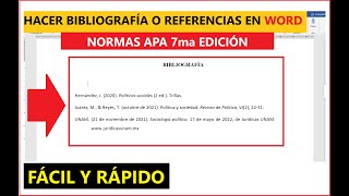 👨‍🏫✔CÓMO HACER LA BIBLIOGRAFÍA O REFERENCIAS EN WORD PASO A PASO  EJEMPLO  NORMAS APA 7° ED [upl. by Robaina]