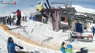 Skiers Go Flying In The Ski Lift Ride From Hell [upl. by Wynne]