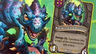 We Found The Most Ridiculously Busted Way To Use Karmic Chameleon  Dogdog Hearthstone Battlegrounds [upl. by Pulchi400]