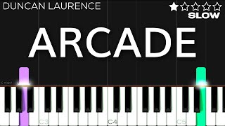 Duncan Laurence  Arcade  SLOW EASY Piano Tutorial [upl. by Yracaz]