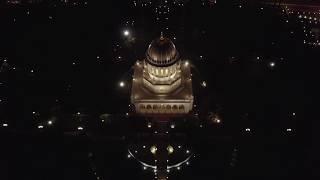 Evening aerial views of the Shrine of the Báb [upl. by Ayocat]