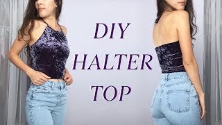 DIY Halter Crop Top  Upcycled From Thrifted TShirt [upl. by Kcirdef57]