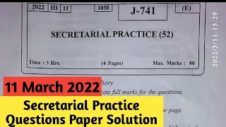 Maharashtra 12th hsc board Secretarial Practice exam paper 2022 with Questions Answers 2022 [upl. by Naujal]