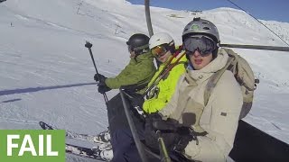 Guy accidentally drops GoPro during ski lift ride [upl. by Doone]