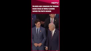 PM Modi Canadian PM Trudeau Share Stage As World Leaders Gather For Photo Session [upl. by Airyt]