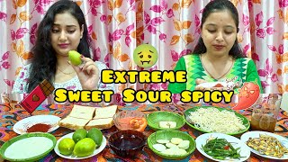 Sweet Vs Sour Vs Spicy Food Eating Challenge In a Different Way  Sweet Sour Spicy Challenge [upl. by Enitnelav]