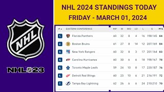 NHL Standings Today as of March 01 2024 NHL Highlights  NHL Reaction  NHL Tips [upl. by Nanda]