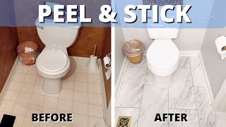 Watch Us PEEL amp STICK a SMALL BATHROOM FLOOR with Luxury Vinyl Tile [upl. by Shanan611]