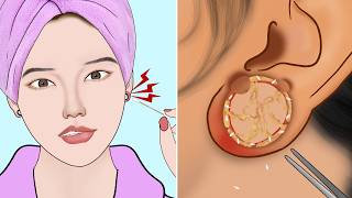 ASMR Remove Unmanaged Huge Infected Ear Piercing Ring  Maggots Removal Animation [upl. by Eolande]