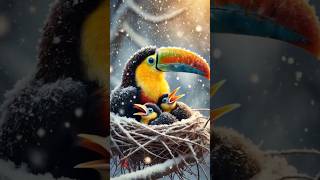 Mother Toucans bird Sheltering Her Chicks from Snow storm mother birds parrot shorts [upl. by Hagen]