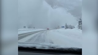 Cloud of snow blankets highway after avalanche [upl. by Aitra]