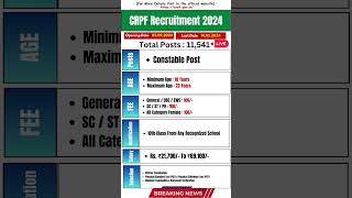 CRPF Recruitment 2024 Apply Online  CRPF Constable Vacancy 2024  crpf vacancy bharti [upl. by Aikehs]