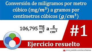 CONVERSIÓN DE MILIGRAMOS POR METRO CÚBICO mgm3 A GRAMOS POR CENTÍMETROS CÚBICOS gcm3 [upl. by Berners]