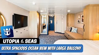 Utopia of the Seas  Ultra Spacious Ocean View Balcony Walkthrough Tour  Royal Caribbean  2024 [upl. by Salbu]