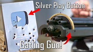 We Shot Our Silver Play Button with a GATLING GUN  Ballistic HighSpeed [upl. by Anailli]