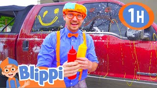 Learn to Wash Toy Trucks with Blippi  1 HOUR BEST OF BLIPPI  Blippi Toys  Educational Videos [upl. by Aihsilef239]