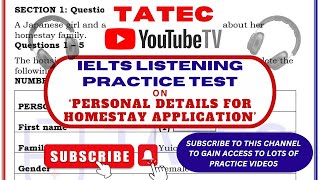 LISTENING TEST  PERSONAL DETAILS FOR HOMESTAY APPLICATION2024 LatestActual IELTS Listening Test [upl. by Aratak980]