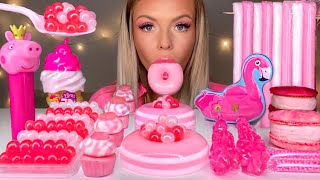 ASMR PINK FOOD PEPPA PIG GOT MILK ICE CREAM JELLY DONUT MACARONS POPPING BOBA JELLY MUKBANG 먹방 [upl. by Ellerrad]