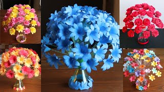 5 Beautiful Plastic Bottle Flower Vase Craft  Paper Flowers  Home Decor Ideas [upl. by Audri]