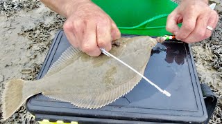 How to safely un hook deep hooked Flatfish  Flounder Dab Plaice Fluke SUPER CHEAP EASY HOMEMADE [upl. by Yannodrahc]