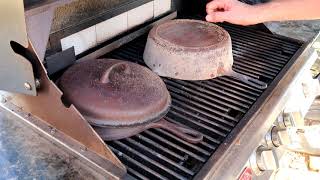 RESTORING CAST IRON COOKWEAR ON THE OUTDOOR GRILL [upl. by Acined]